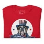 A patriotic Independence Day 4th July | ALL AMERICAN BULLDOG | Unisex Heavy Cotton Tee featuring an all American bulldog wearing an American flag hat, perfect for Independence Day celebrations.