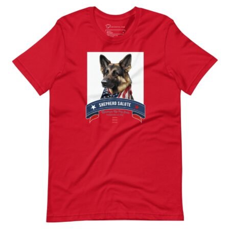 A Independence Day 4th July | SHEPHERD DOG | Unisex Heavy Cotton Tee with an image of a german shepherd and an american flag.