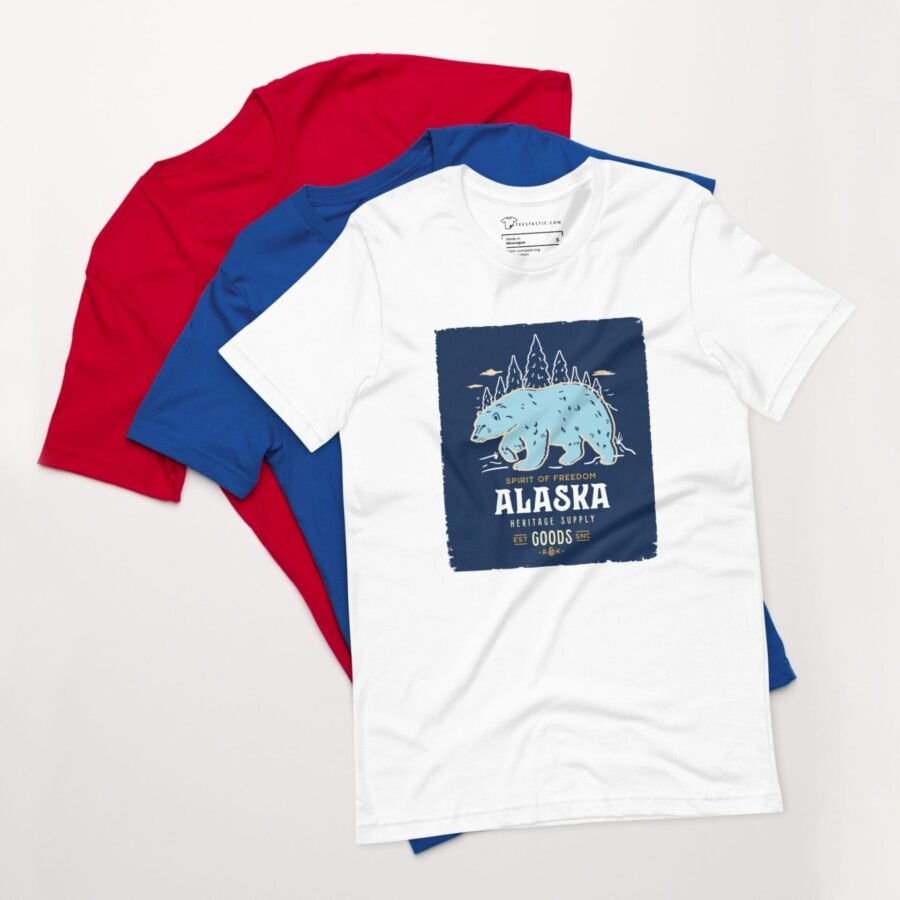 Three THE SPIRIT OF FREEDOM ALASKA bear t-shirts.