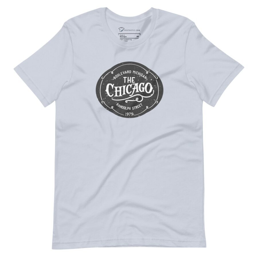 The Chicago Unisex T-Shirt, named after the product, features the logo on a white t-shirt.