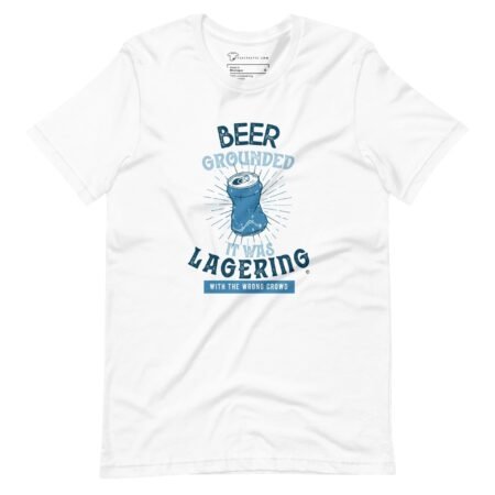 A white Beer Grounded unisex t-shirt with a beer design.
