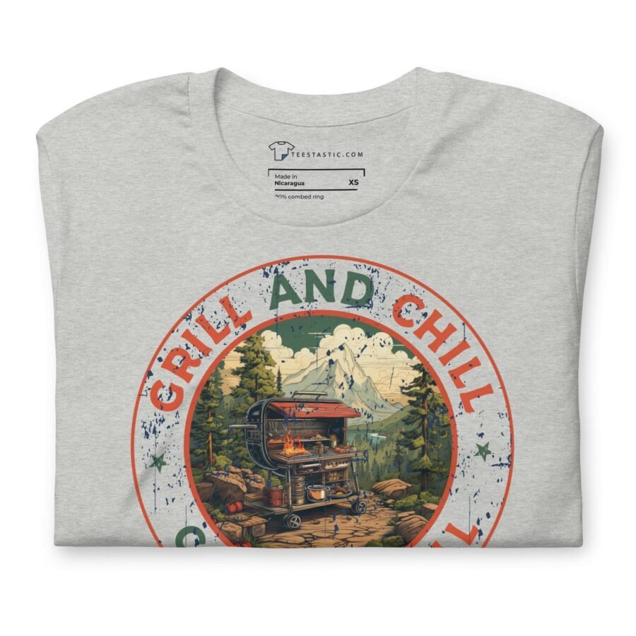 A Grill & Chill Camping Thrill Unisex T-Shirt perfect for a chill day.