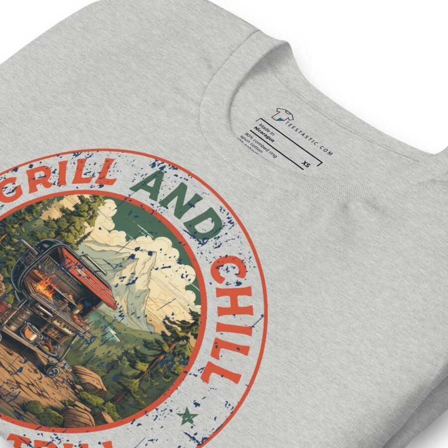 A Grill & Chill Camping Thrill Unisex T-Shirt featuring the words "Grill and Chill".