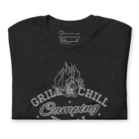 Chill and Grill Camping Thrill Unisex T-Shirt with grill motif.