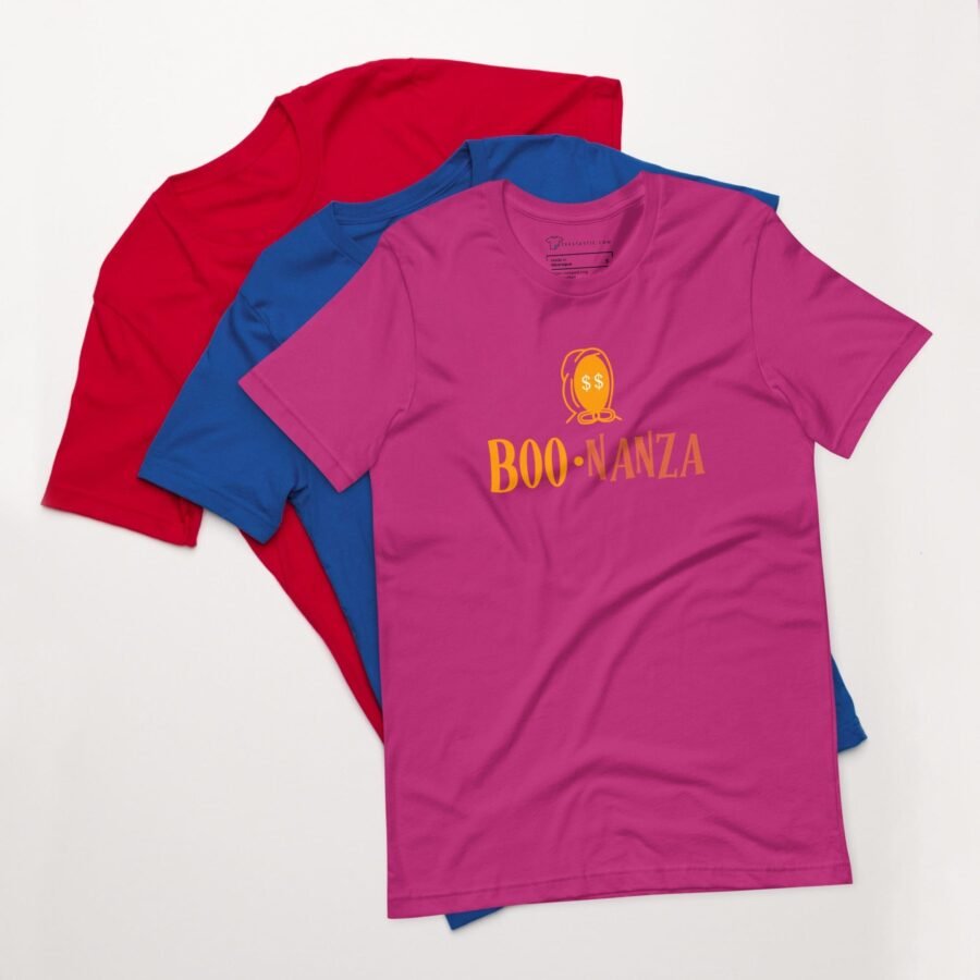 Three Halloween BOO-nanza Unisex t-shirts with the word boda.