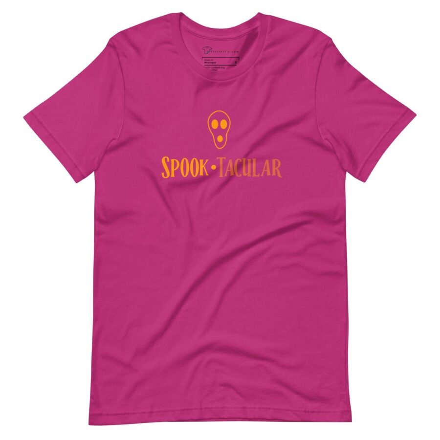 A Halloween Spook-tacular Unisex t-shirt with a spooktacular orange logo.