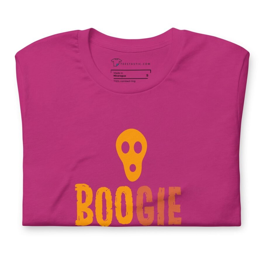 A Halloween BOO-GIE Night Unisex t-shirt with the word boogie on it.