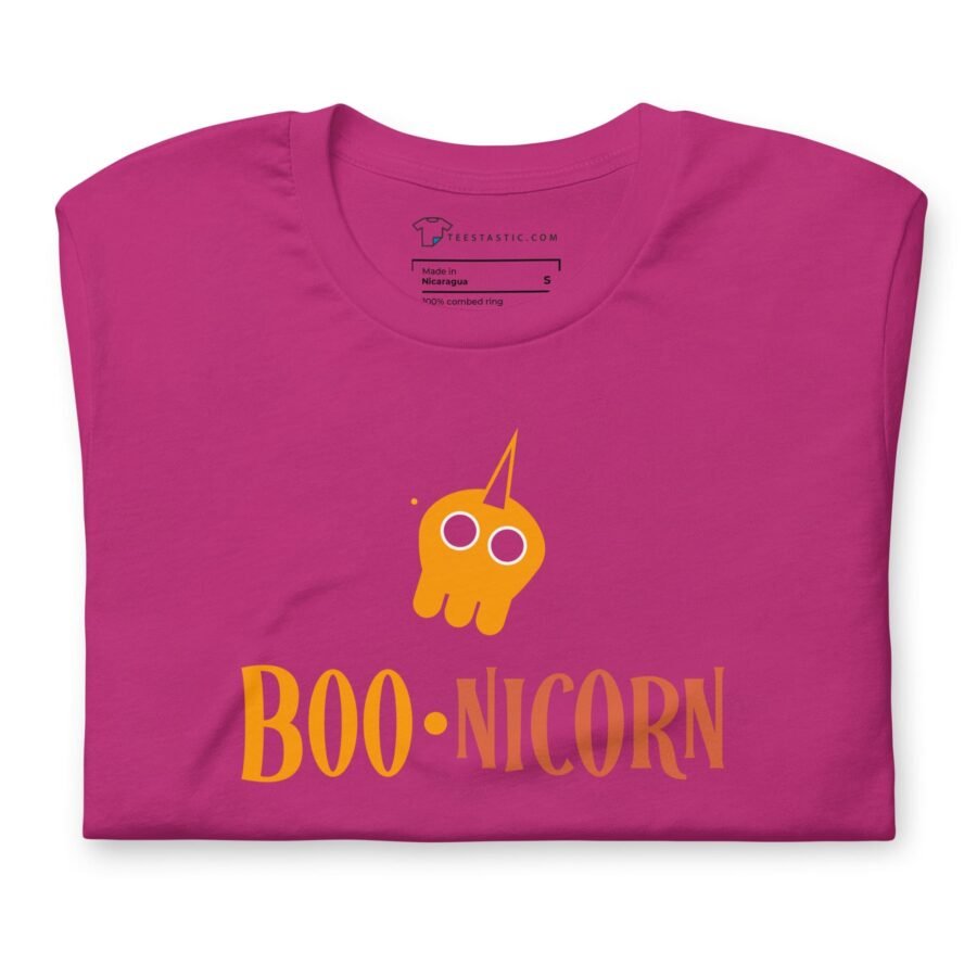 A Halloween BOO-nicorn Unisex t-shirt that says boo-nicorn.