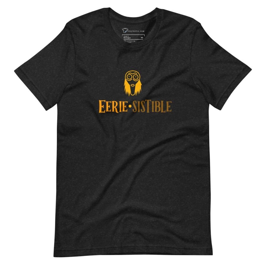 A black Halloween Eerie Unisex t-shirt with the word instuble on it.
