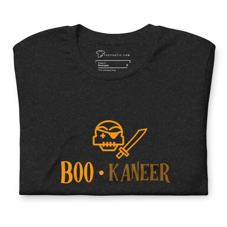 A Halloween BOO-Kanteer Unisex t-shirt with a Halloween-themed design that says boo.