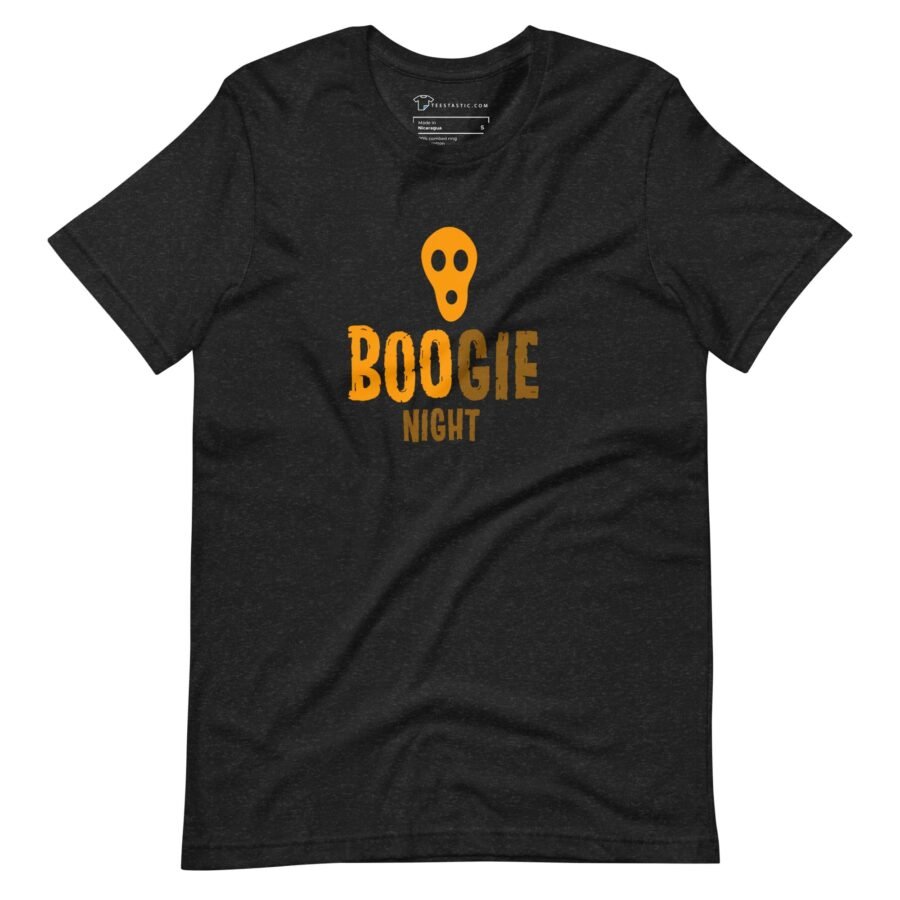 A black Halloween BOO-GIE Night Unisex t-shirt.