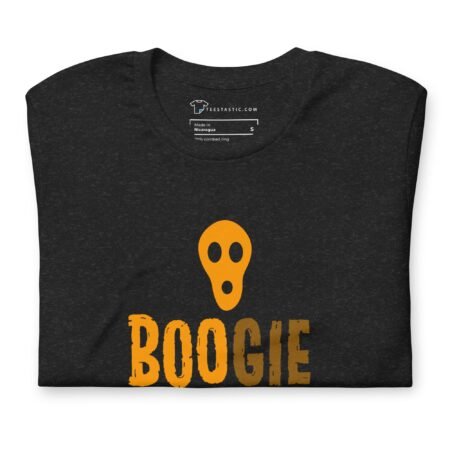 A black Halloween BOO-GIE Night Unisex t-shirt with the word boogie on it.