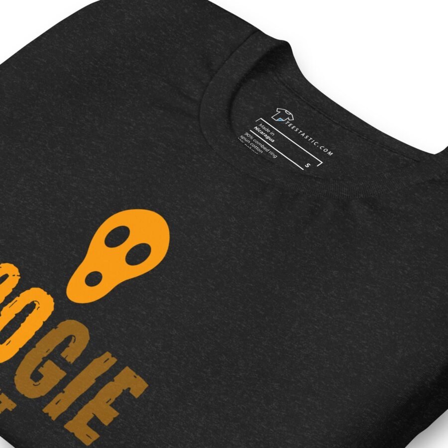 A Halloween BOO-GIE Night Unisex t-shirt with the word boogie on it, perfect for Halloween.