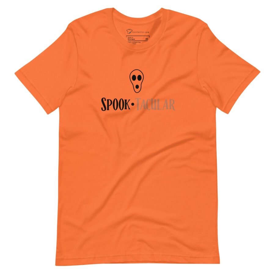 An Halloween Spook-tacular Unisex t-shirt with the word spook, perfect for Halloween.