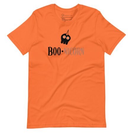 An Halloween BOO-nicorn Unisex t-shirt with the word boo on it.