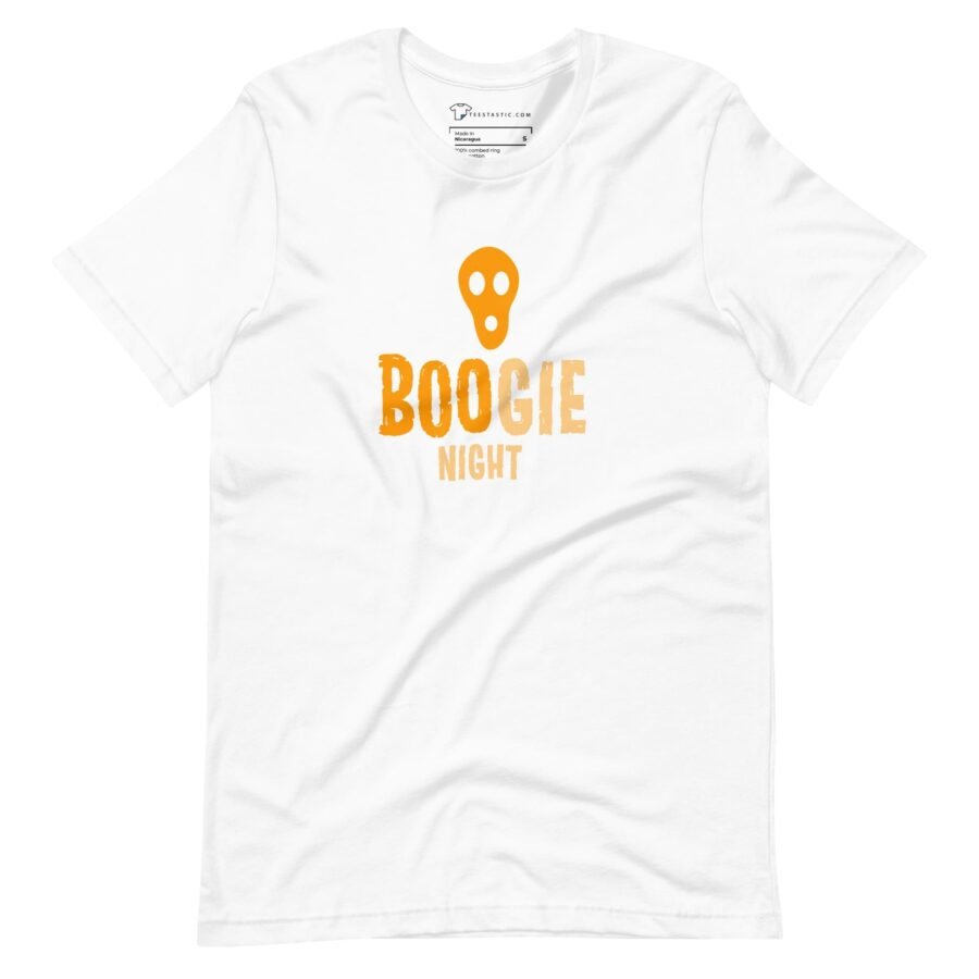 A Halloween BOO-GIE Night Unisex t-shirt, perfect for Halloween.