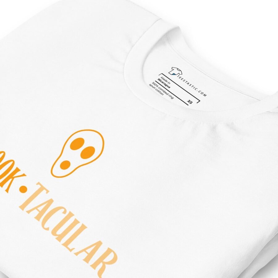 A Halloween Spook-tacular Unisex t-shirt with an orange logo perfect for Halloween.