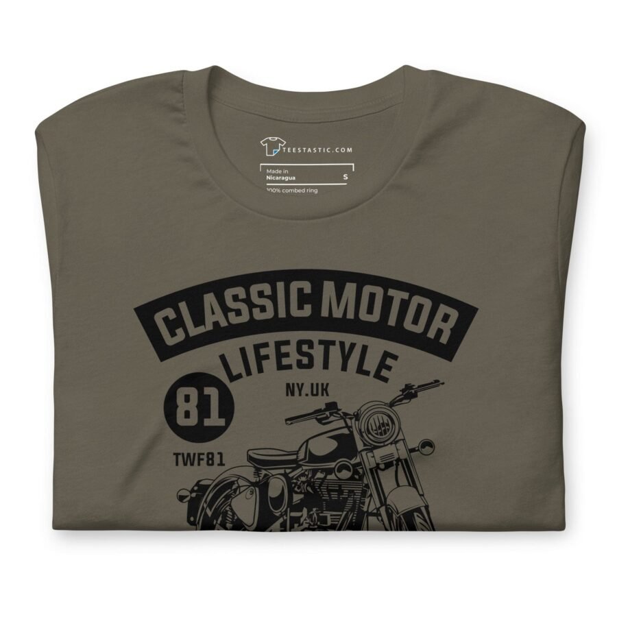 A Classic Motor Lifestyle Unisex t-shirt featuring a motor lifestyle design.