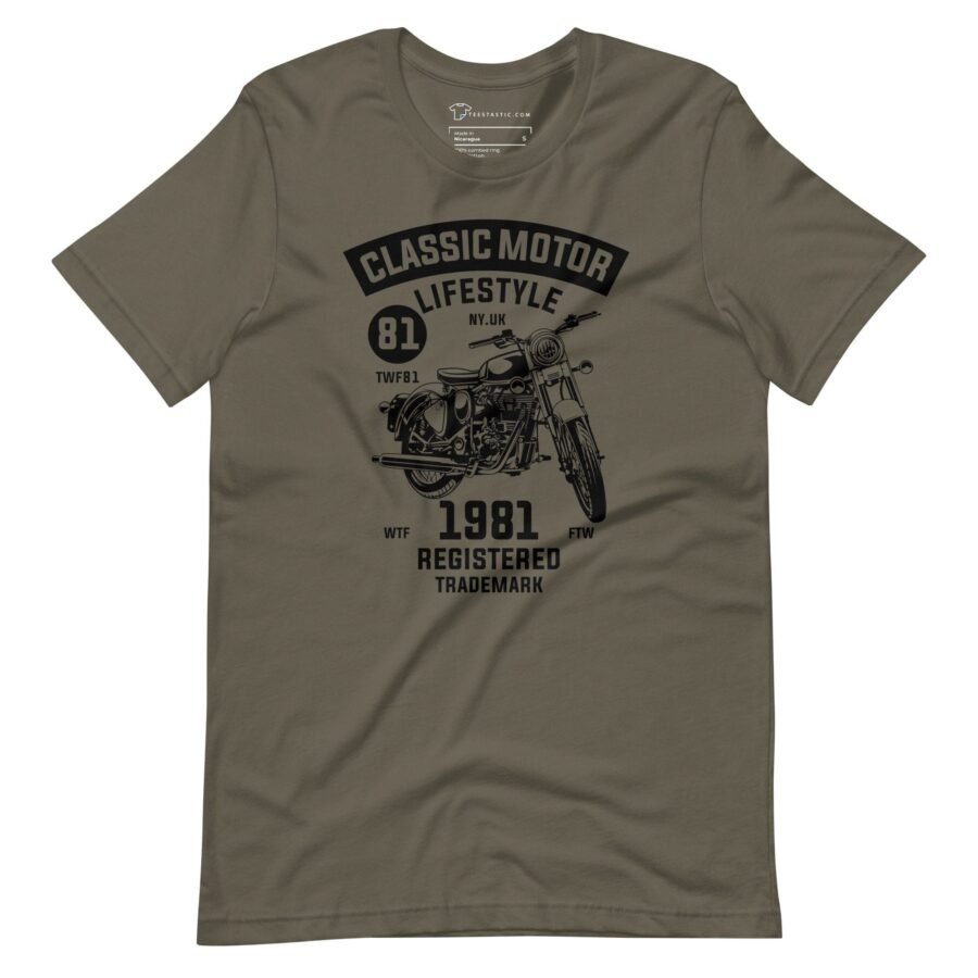 A Classic Motor Lifestyle Unisex t-shirt featuring an image of a motorcycle.