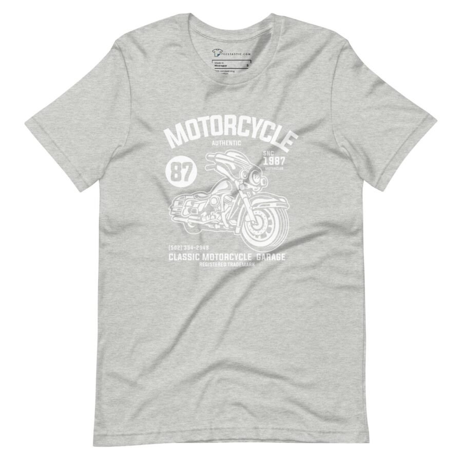 An Authentic Motorcycle Unisex t-shirt featuring a motorcycle design.