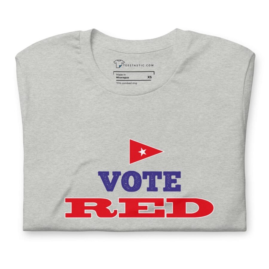 A grey Vote Red | Elections 2024 | Unisex T-shirt that supports the "vote red" movement.