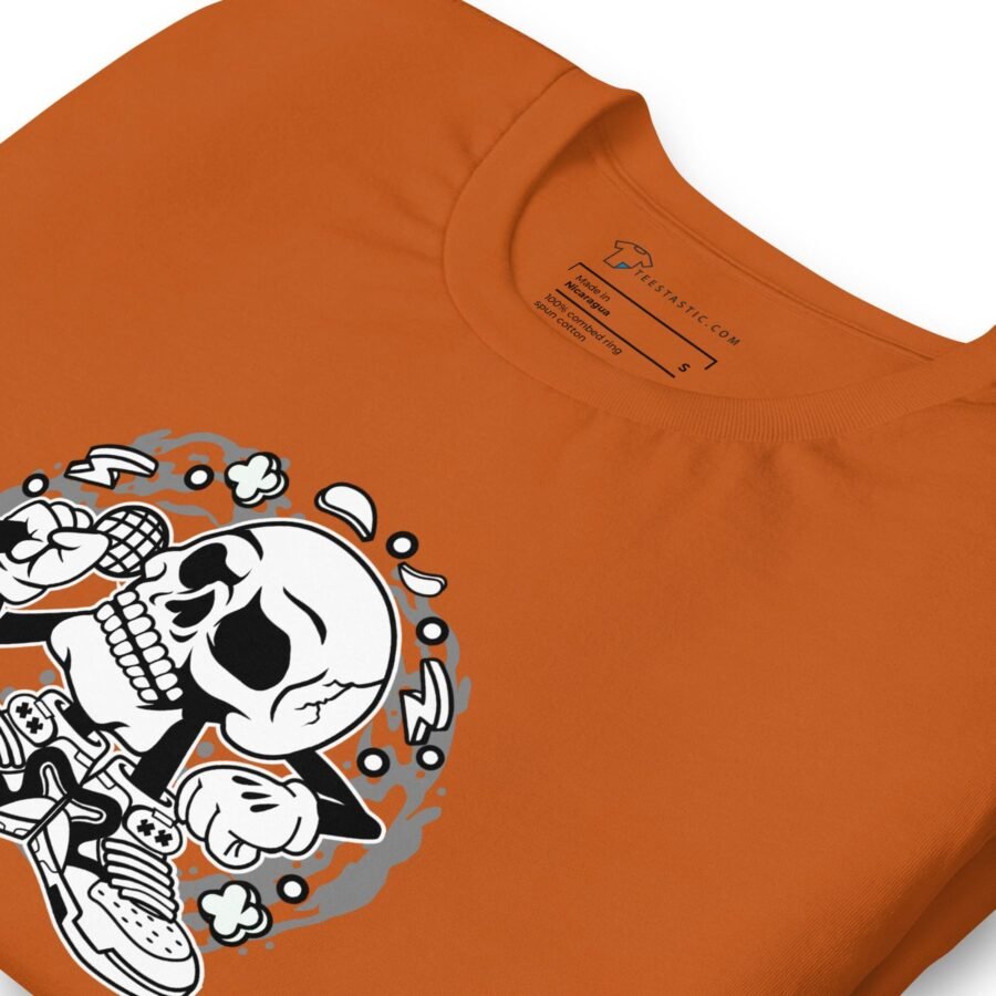 An orange BOO-sical Skull Unisex t-shirt with a skull image.