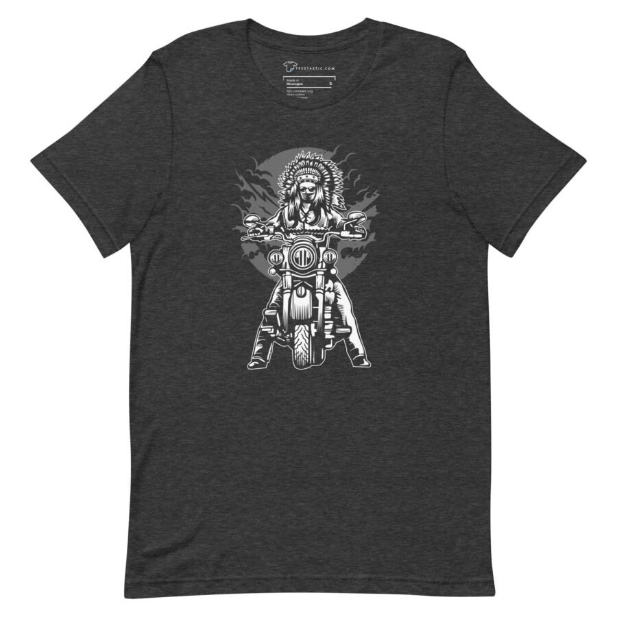 A black Indian Motorcycle Rider Unisex t-shirt featuring a motorcycle rider.