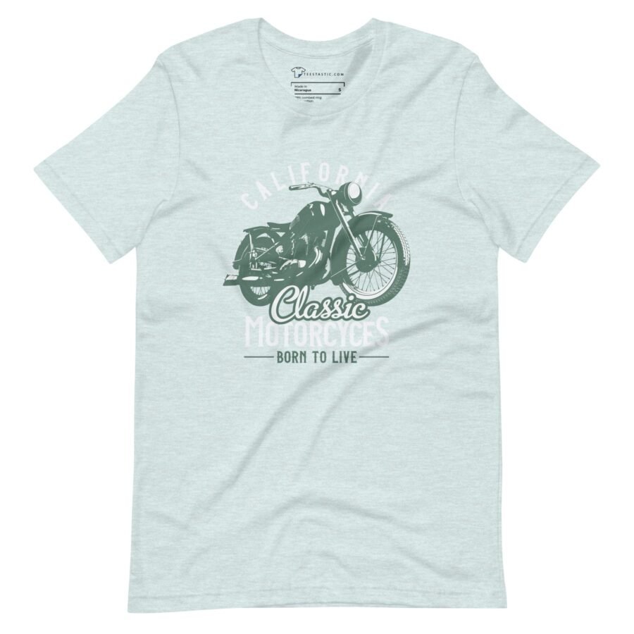 A California Classic Motocycle Unisex t-shirt with an image of a motorcycle.