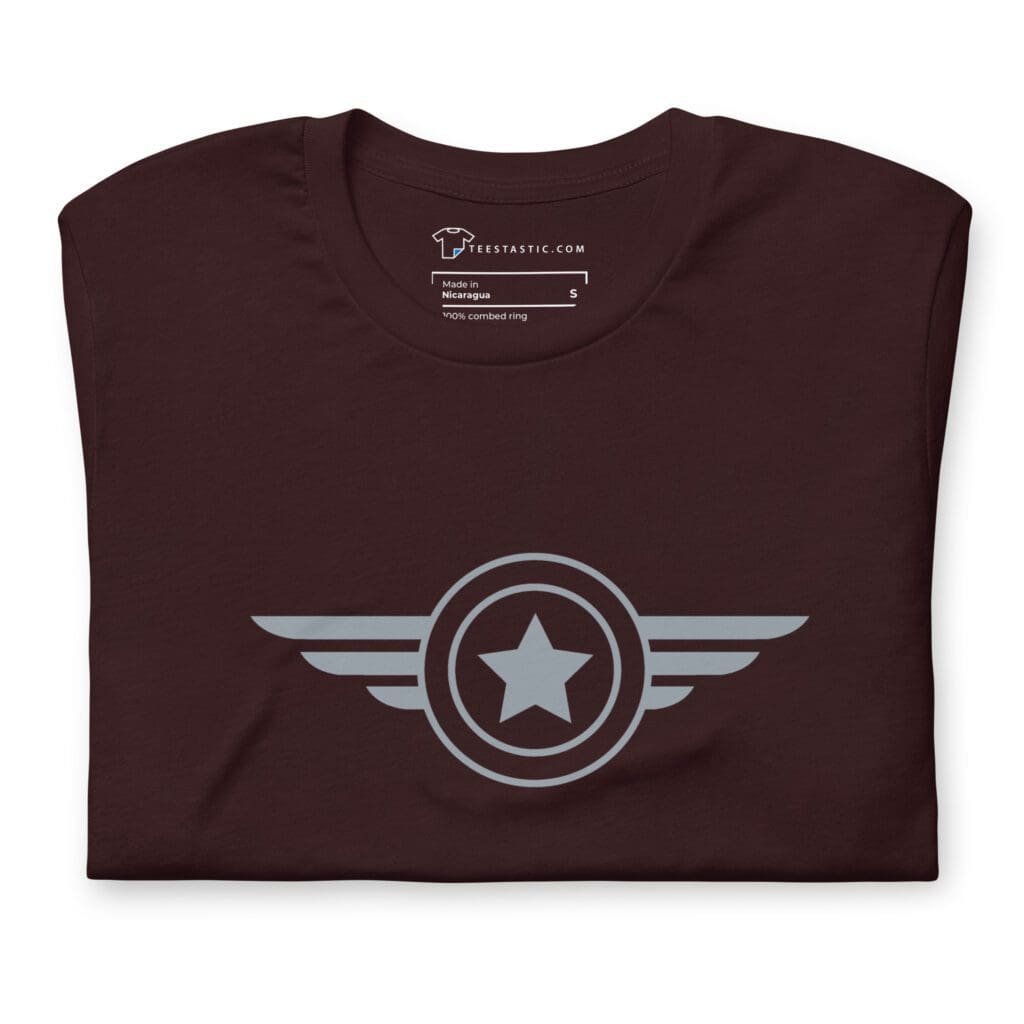 A maroon Airforce Star Wings Badge | Unisex t-shirt |, perfect for showcasing your Airforce pride.