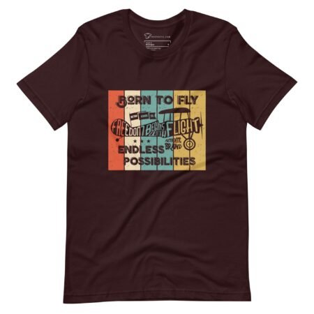 A burgundy Born To Fly | Unisex t-shirt | Aviation Enthusiasts with a quote "Born To Fly" on it.