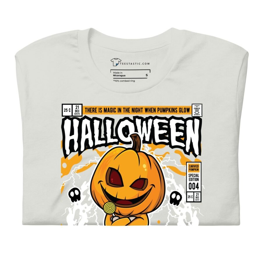 The Spooky Halloween Unisex T-Shirt That's Scary Good! with an image of a pumpkin for Halloween.