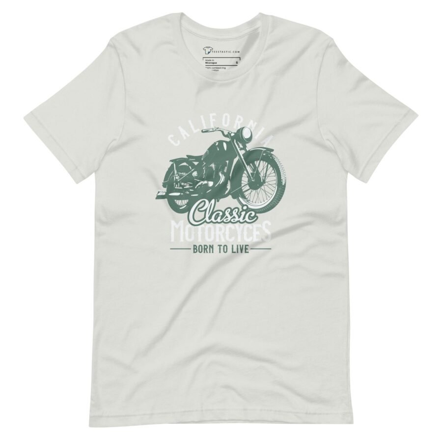 A California Classic Motorcycle Unisex t-shirt with an image of a motorcycle.