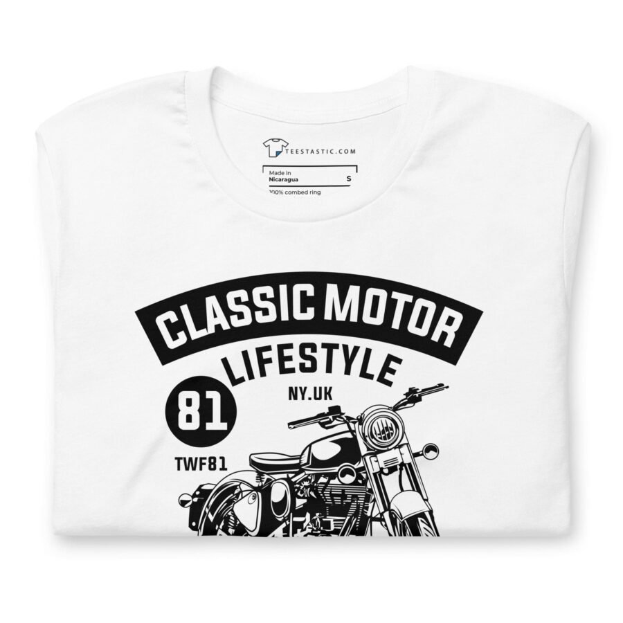 A Classic Motor Lifestyle Unisex t-shirt featuring a motor lifestyle design.