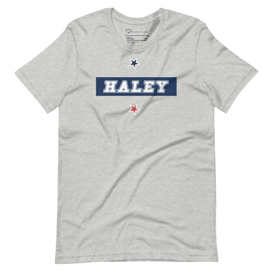 A Nikki Haley | Elections 2024 | Unisex Heavy Cotton Tee with the word Haley on it.