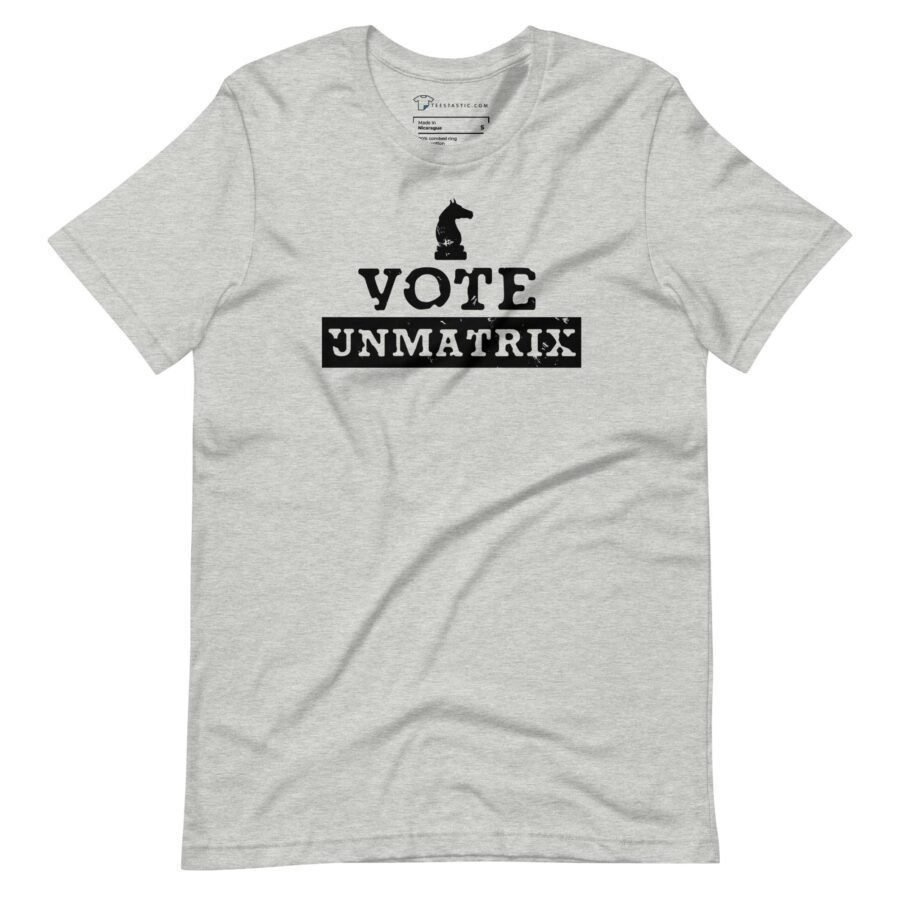 A Vote Unmatrix unisex gray t-shirt.