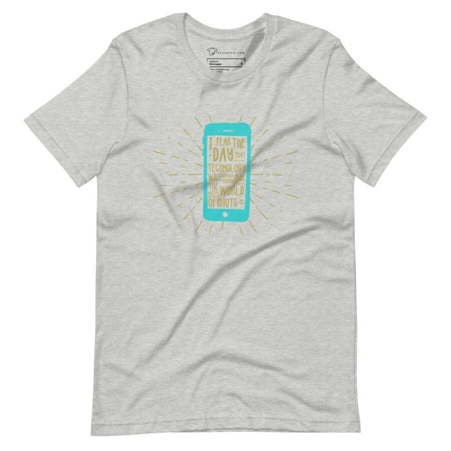 A Generation Y | Z unisex gray t-shirt featuring an image of a phone, perfect for both Generation Y and Z individuals.