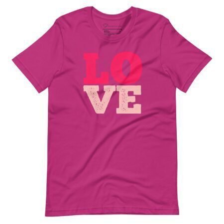 An adorable Love | Unisex pink T-shirt featuring the word love.