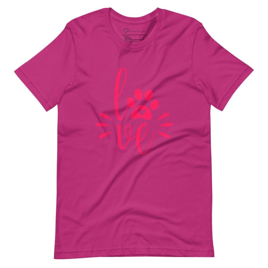A pink t-shirt with the product name "Love My Dog | Unisex Heavy Cotton" on it, perfect for those who "Love My Dog".