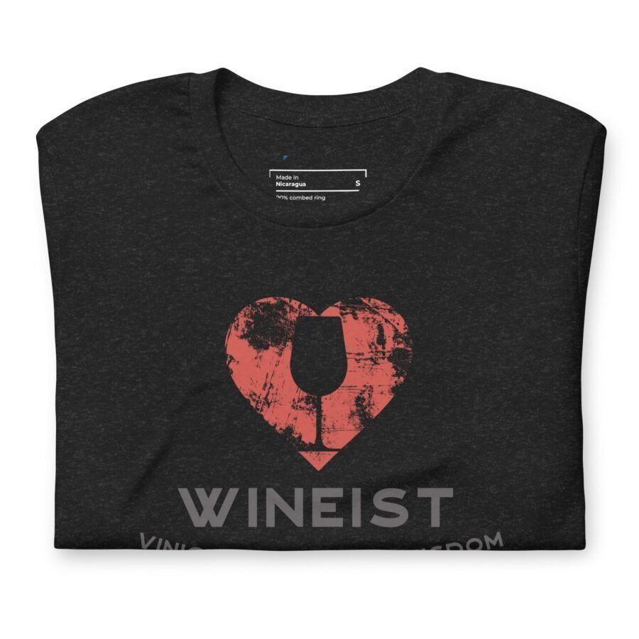 A black Love Wineist t-shirt with a red heart that says "wineist" - perfect for wine lovers.