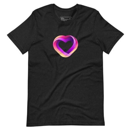 A Love unisex black tee with a heart on it, perfect for those who love timeless simplicity.