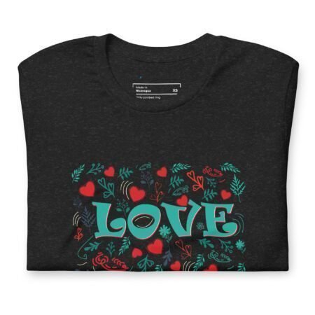 An "Love" Unisex black t-shirt with the word love on it.