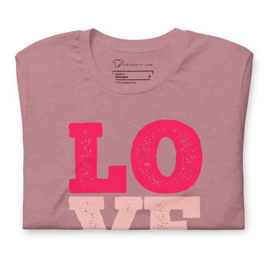 A Love | Unisex T-shirt featuring the word 'love' design.