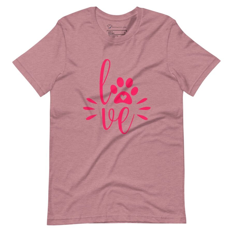 A Love My Dog | Unisex Heavy Cotton pink t-shirt with the word love on it.