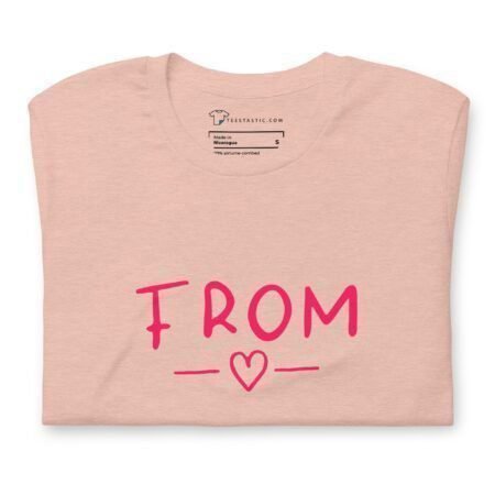 A pink From Love Unisex Heavy Cotton t-shirt with the word "love" on it.