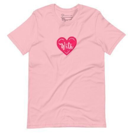 A "With Love | Unisex Heavy Cotton Tee" with a heart on it.