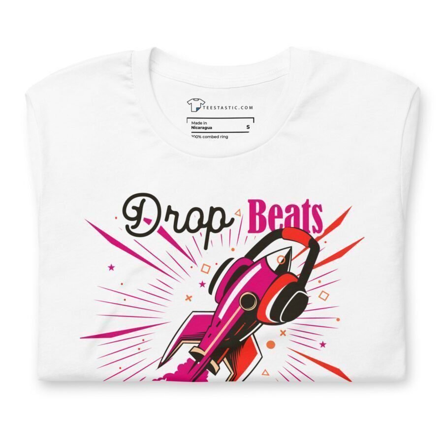 A white Drop Beats Not Bombs | Unisex Heavy Cotton Tee.