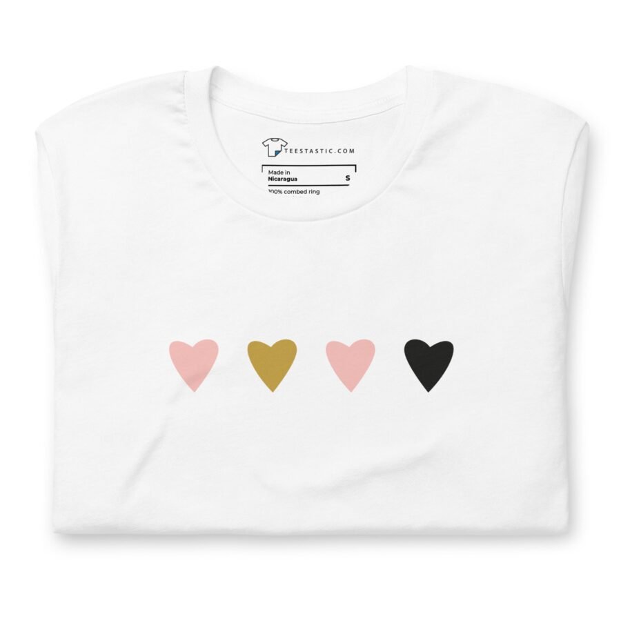 unisex staple t shirt white front 65b3f2811523c variable Four Hearts Love