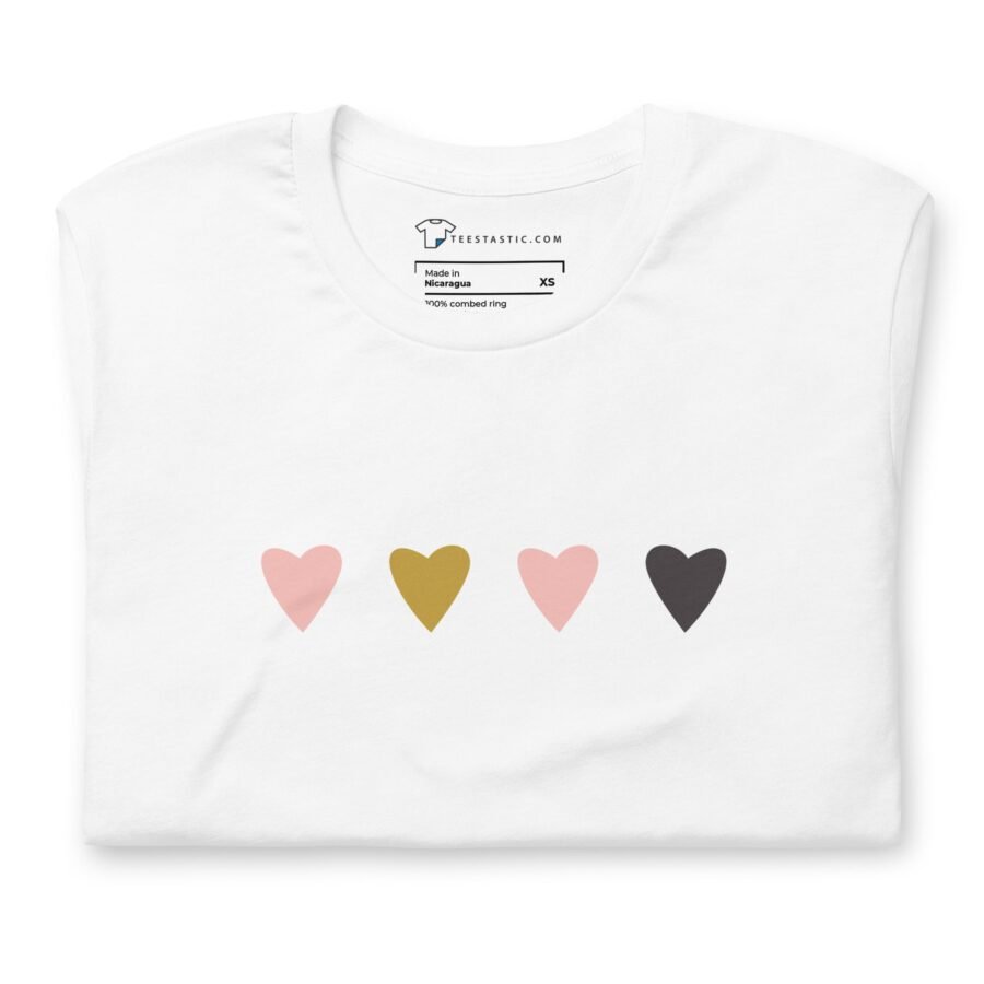 Four Four Hearts Love on a white t-shirt | Unisex Heavy Cotton Tee.