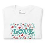 A white Love Unisex Heavy Cotton Tee with the word love on it.