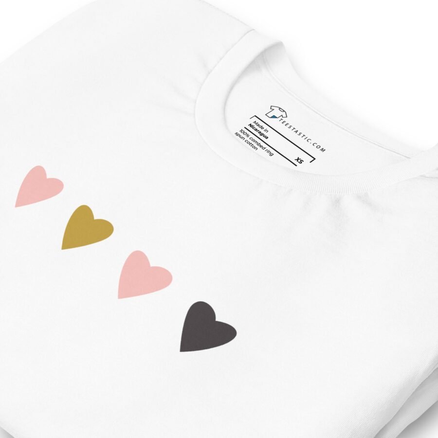 A white Four Hearts Love | Unisex Heavy Cotton Tee sweatshirt.